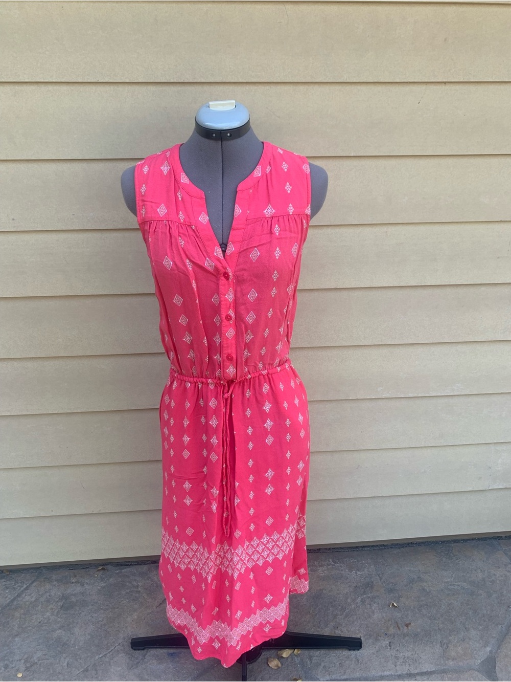 GAP Sleeveless Coral-Pink Printed Day Dress